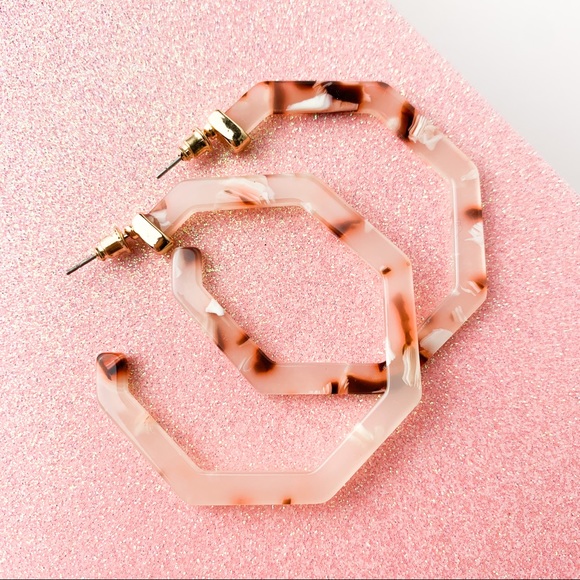 Jewelry - Blush Tortoise Hexagon Acrylic Earrings